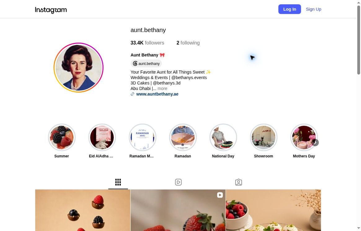 Public Instagram profile preview: Aunt Bethany Instagram